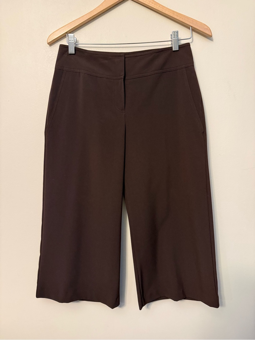 Women's Brown Wide-Leg Cropped Culotte Pants